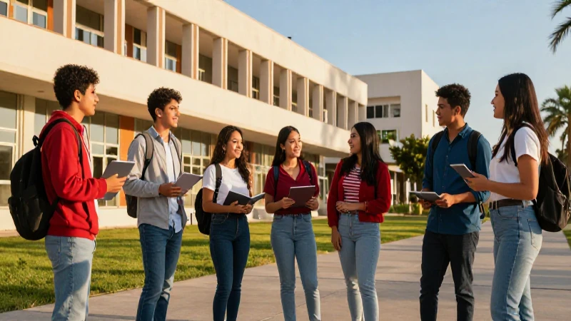 Estudiantes mexicanos interactúan en un campus moderno