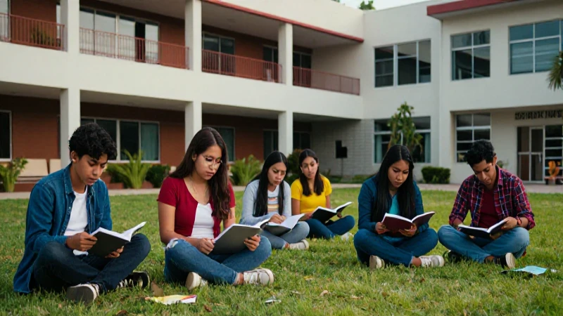 Estudiantes mexicanos vibrantes en moderno campus universitario