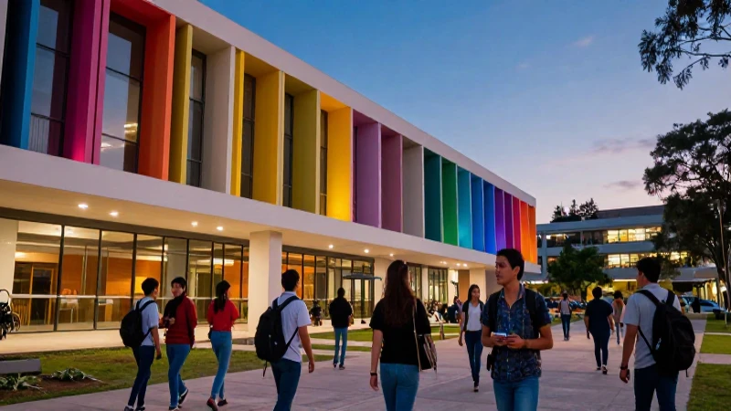 Estudiantes mexicanos en campus moderno