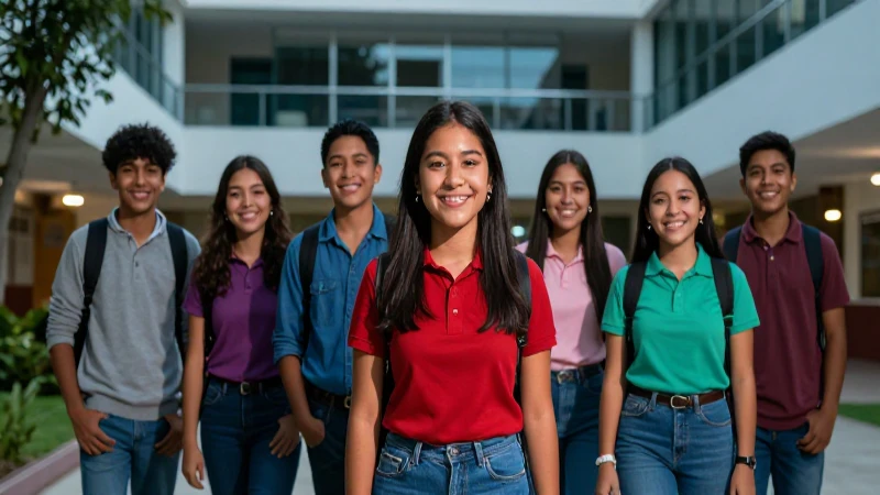 Estudiantes mexicanos sonrientes en campus moderno