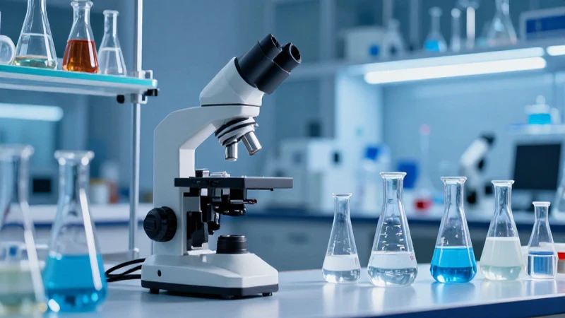 Laboratorio científico moderno con estética azul