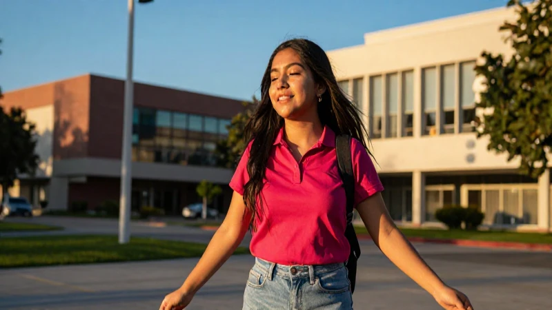 Estudiante universitario mexicano dinámico al atardecer