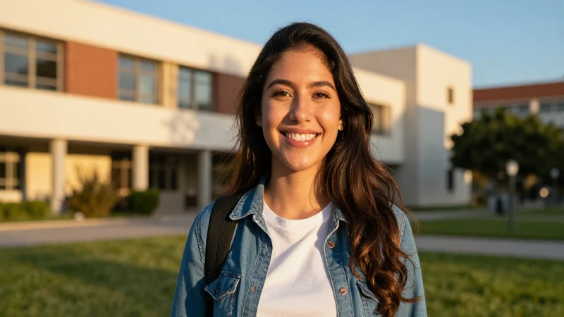 Estudiante mexicana sonriente en campus universitario