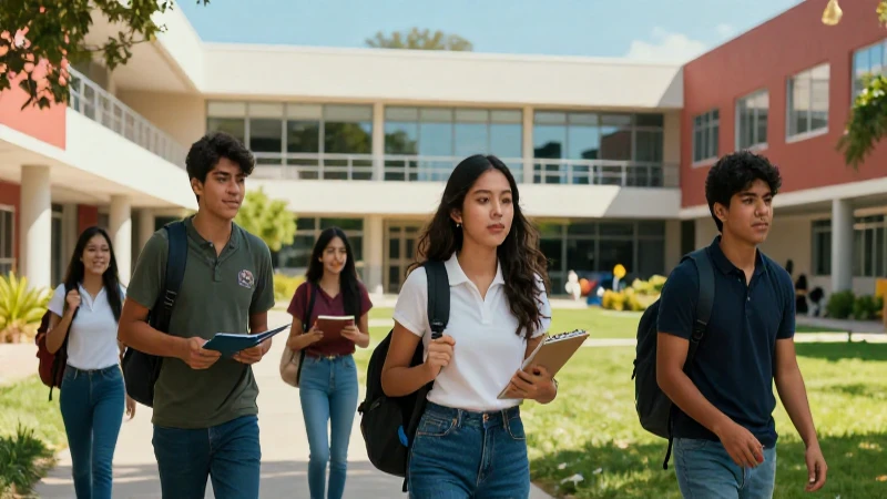 Estudiantes mexicanos brillantes en campus moderno