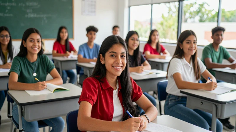 Estudiantes mexicanos sonriendo en aula vibrante