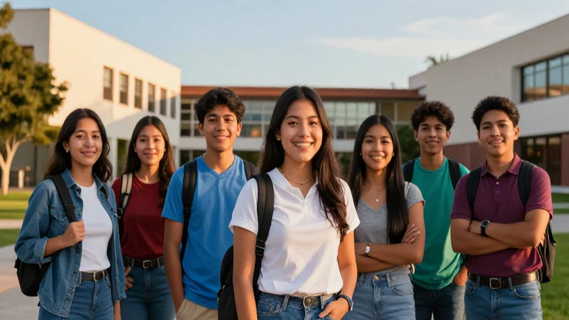 Estudiantes mexicanos sonriendo en campus vibrante