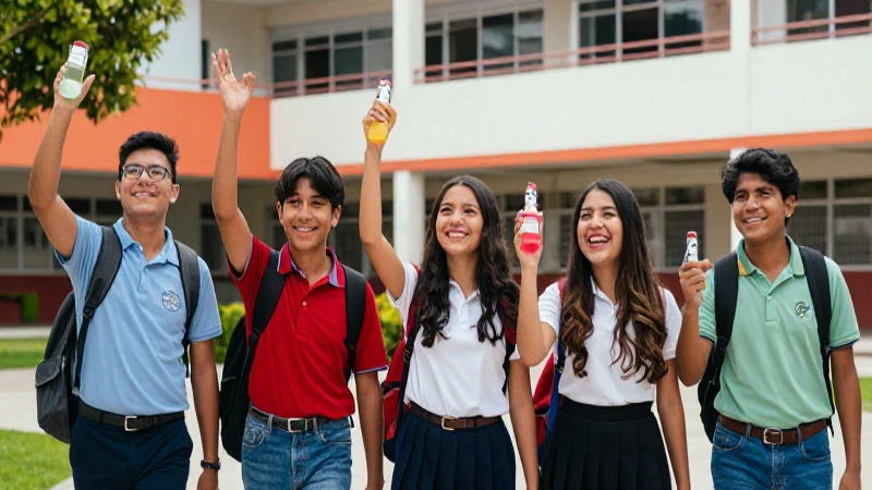 Estudiantes mexicanos celebrando éxito académico en la escuela