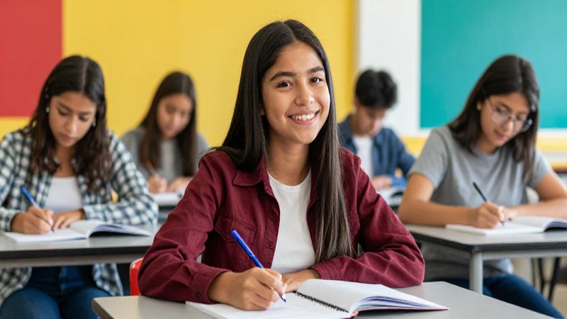 Joven mexicana estudia con éxito en un aula moderna