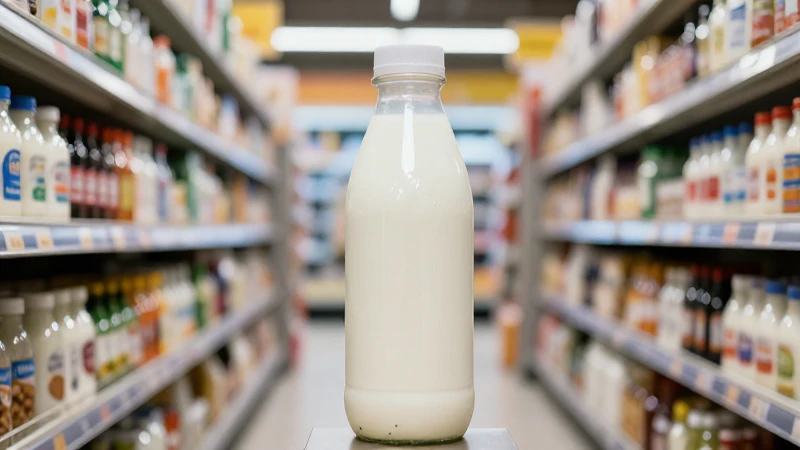 Leche fresca en supermercado con iluminación dramática