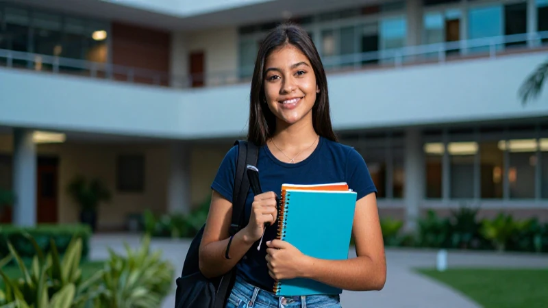 Estudiante mexicano vibrante en campus universitario moderno
