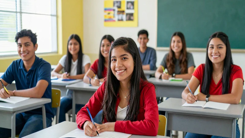 Estudiantes mexicanos felices en un aula moderna