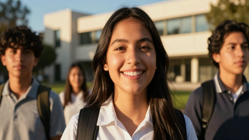 Estudiante mexicana sonríe bajo luz dorada