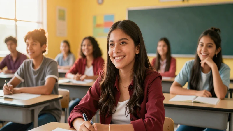 Estudiante mexicano sonriente en aula moderna
