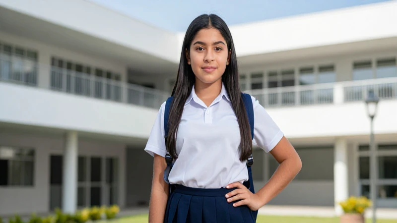 Joven mexicano seguro en campus escolar moderno