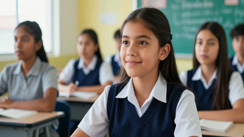 Estudiante mexicano enfocado y sonriente en clase