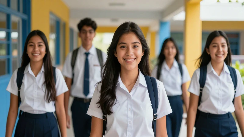 Jóvenes mexicanos sonrientes en uniforme escolar