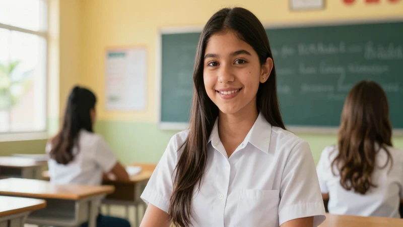 Joven mexicana atractiva en uniforme escolar