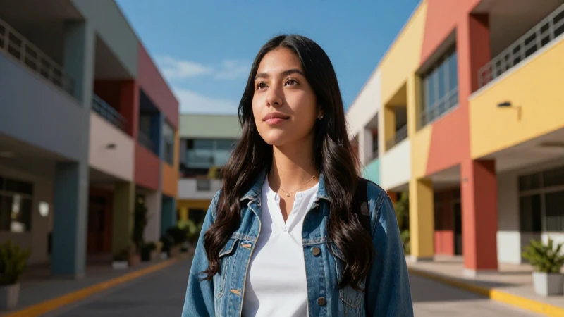 Estudiante mexicano optimista en campus moderno