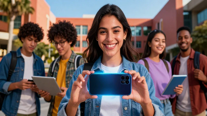 Estudiante mexicano con móvil atractivo