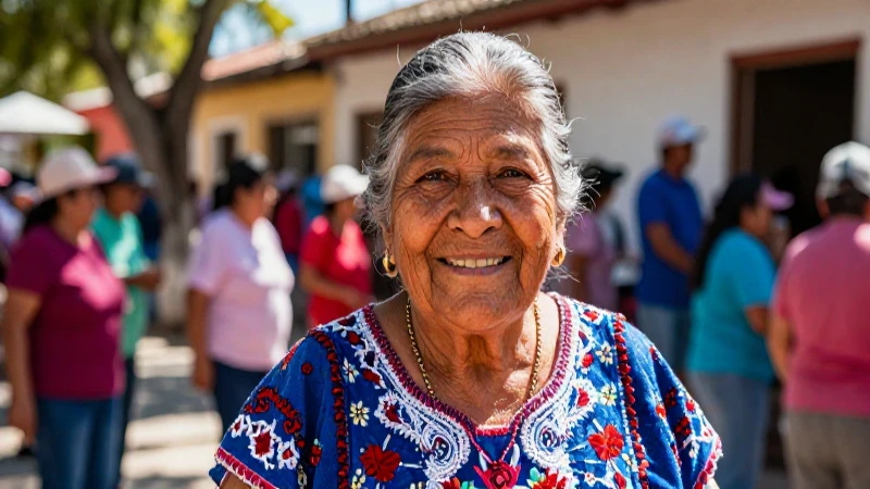 Retrato vibrante de anciana mexicana feliz