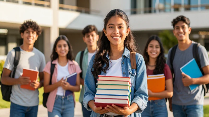 Estudiantes mexicanos felices en campus soleado
