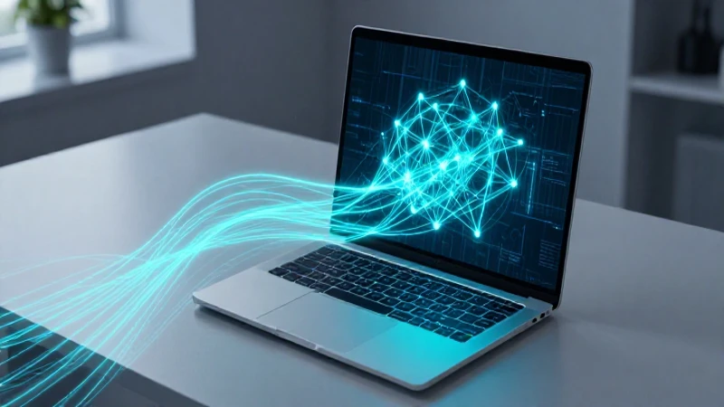 Laptop elegante con flujo digital vibrante