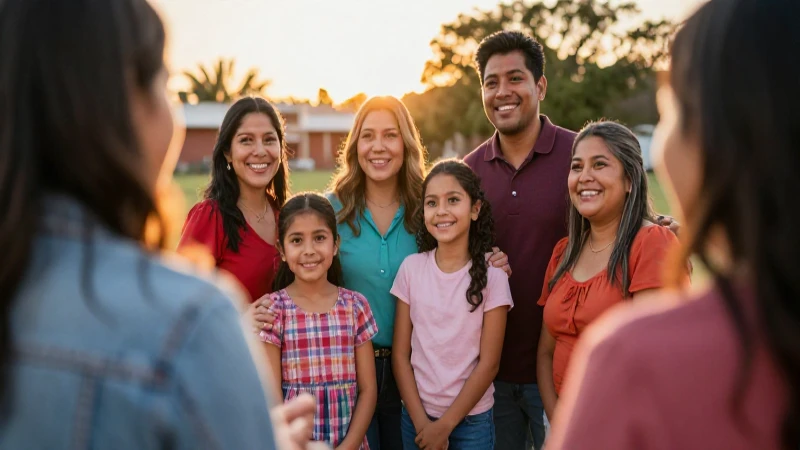 Familia mexicana feliz con luz dorada y esperanza