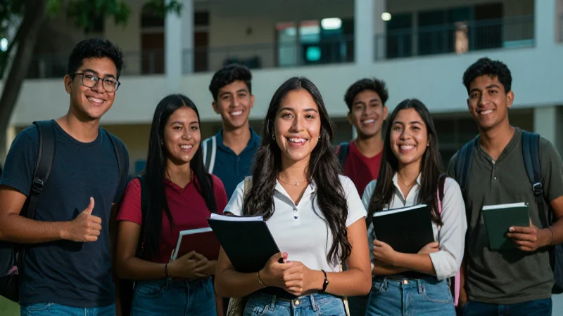 Estudiantes mexicanos alegres en campus vibrante