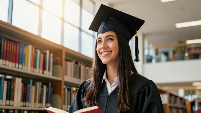 Estudiante sonriente en moderna biblioteca