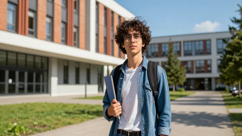 Estudiante joven en campus europeo, fotografía vibrante