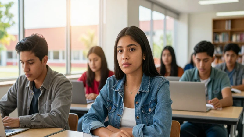Estudiante mexicano universitario en campus moderno