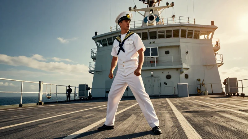 Cadete naval en cubierta de entrenamiento de alta velocidad
