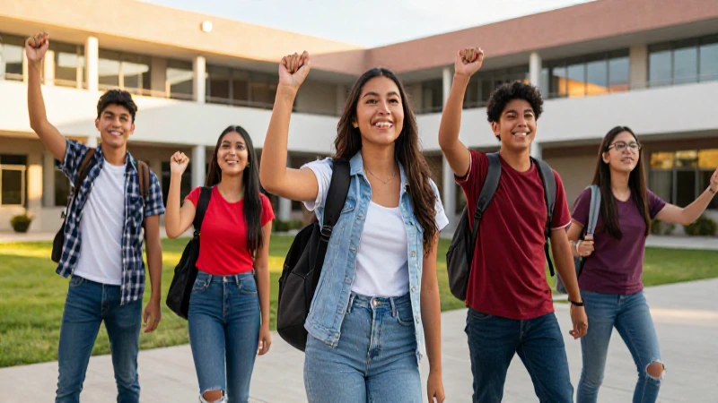 Jóvenes mexicanos vibrantes en campus moderno