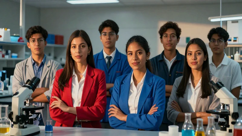 Estudiantes mexicanos ambiciosos en laboratorio moderno