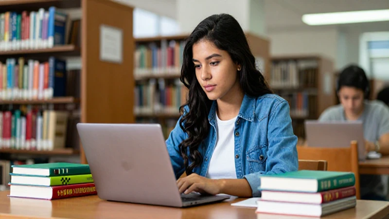 Joven mexicano estudiando en biblioteca moderna