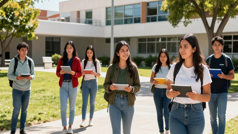 Estudiante mexicano voluntario en moderno campus