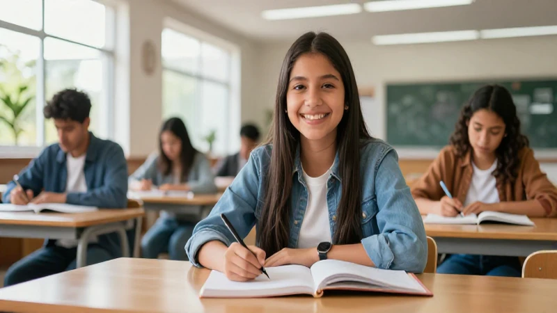 Estudiante sonriente simboliza oportunidad educativa