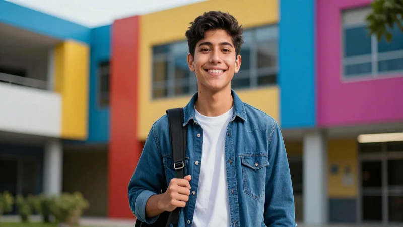 Joven estudiante mexicano exitoso en campus vibrante