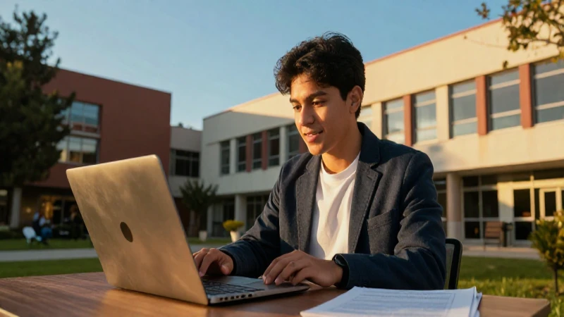 Estudiante mexicano exitoso en campus universitario