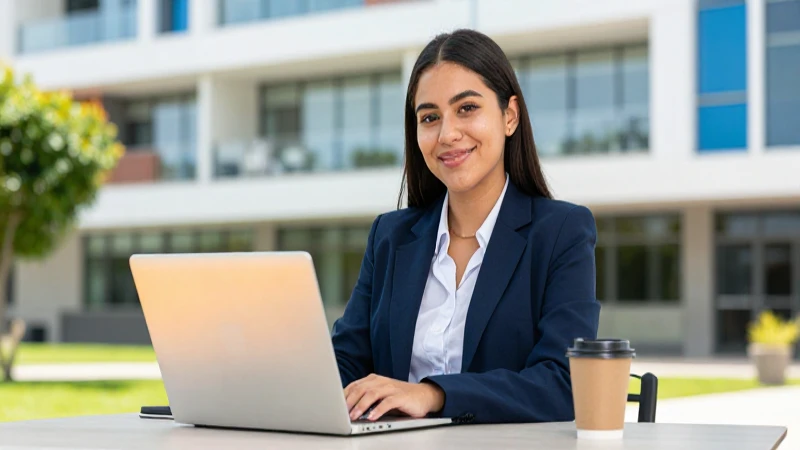 Joven profesional mexicano, laptop brillante y campus vibrante