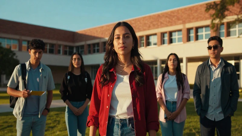 Estudiante mexicano moderno en campus con luz cinematográfica