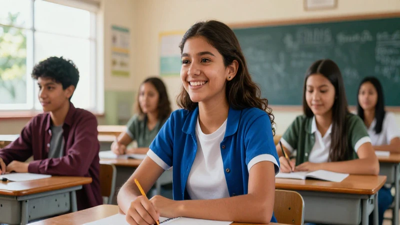 Estudiantes mexicanos felices en aula moderna