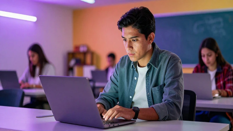 Estudiante mexicano moderno en clase vibrante