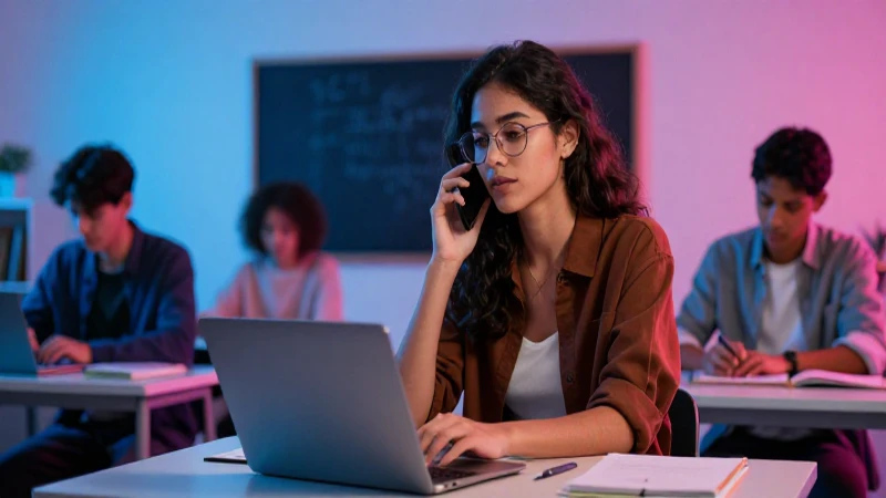 Estudiante moderno en clase con iluminación dramática