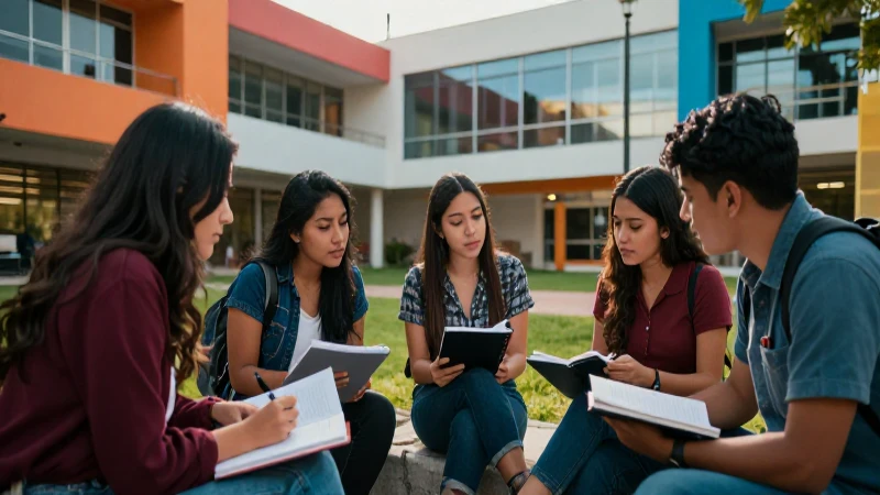 Estudiantes universitarios mexicanos en un campus dinámico