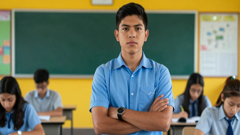 Joven estudiante mexicano decidido en clase