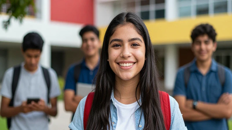 Estudiante mexicano brillante en campus moderno