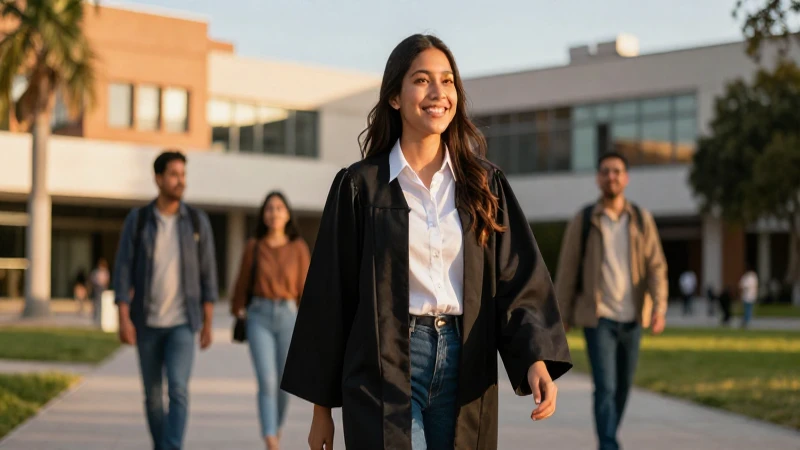 Estudiante mexicano sonriente en campus universitario moderno