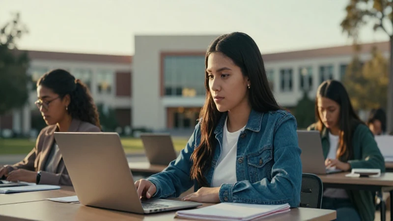 Estudiante mexicana en campus con luz dorada