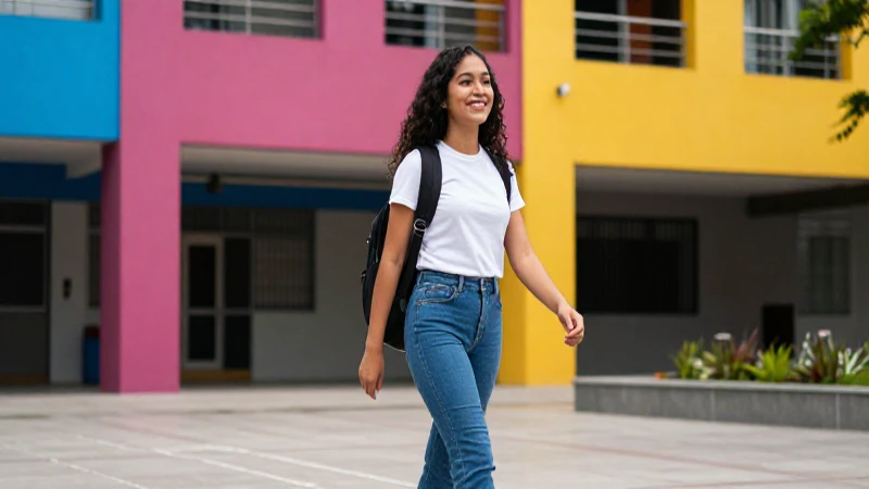 Joven mexicano sonríendo en moderna universidad